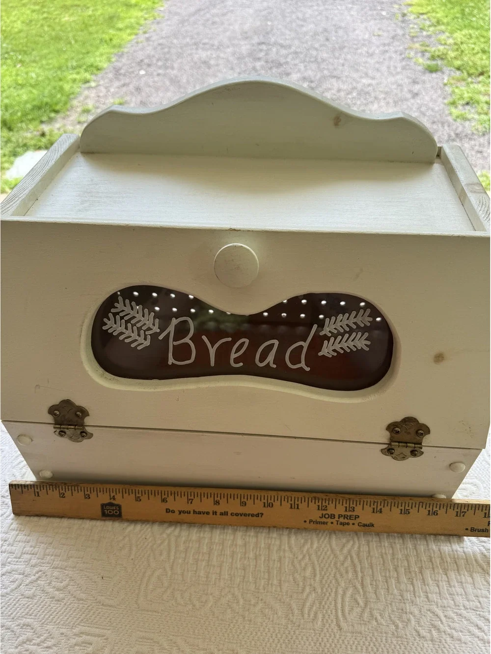 Vintage White Wooden Bread Box with Ventilated Metal Front